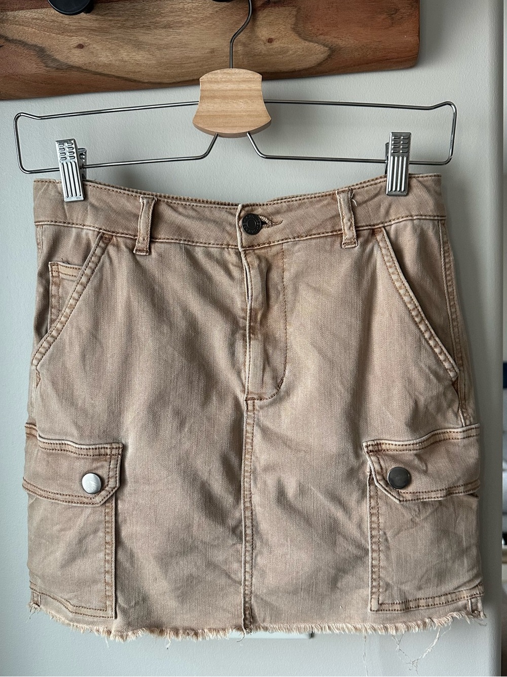 Garage Tan Cargo Mini Skitt with Frayed Hem
